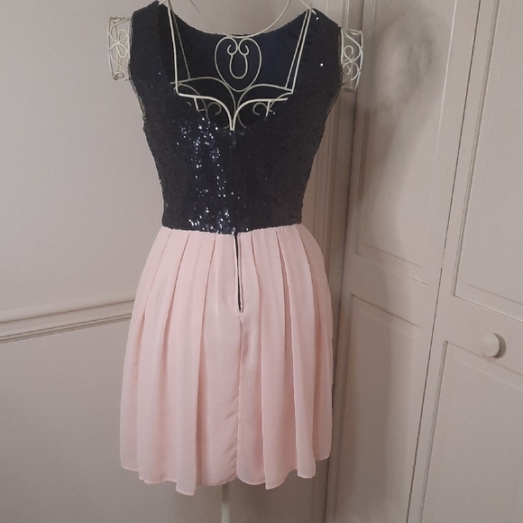 B Darlin Sequin Navy and Soft Pink Dress - Picture 3 of 8